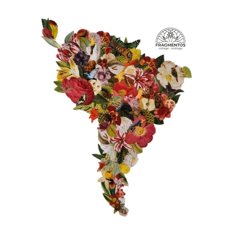 collage de flores formando el cortorno de latinoamérica